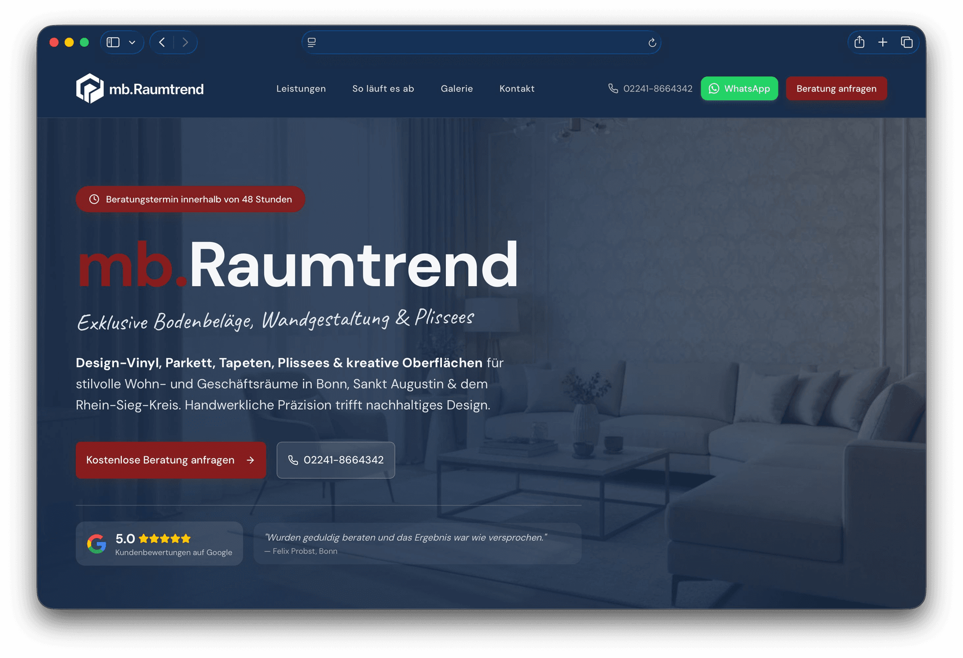 Projekt: mb.Raumtrend – Raumausstattung · Bonn