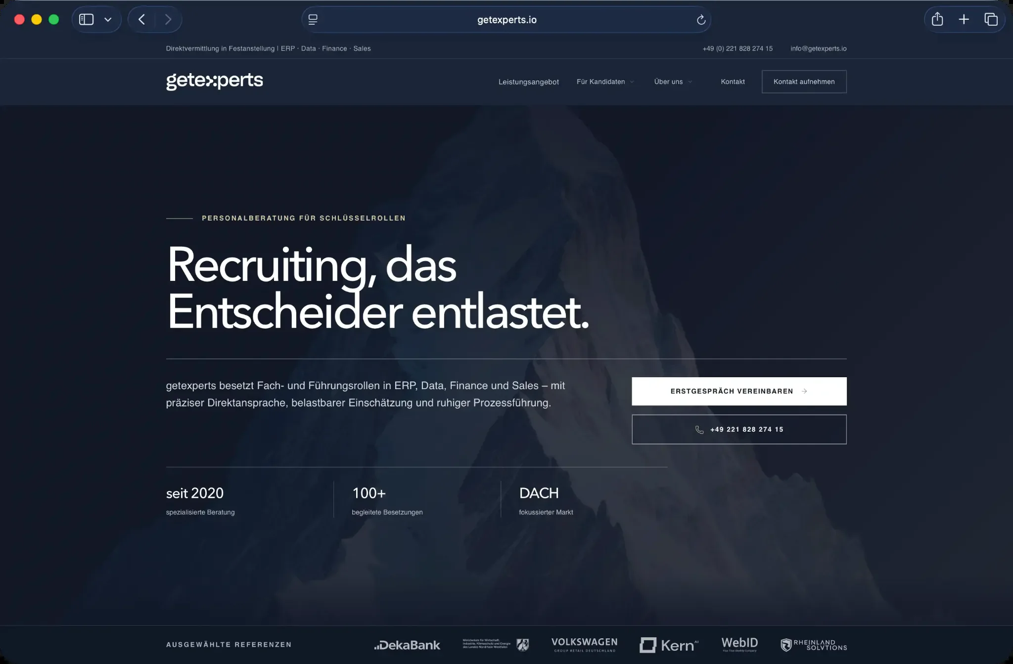 Desktop-Ansicht des Projekts getexperts – Personalvermittlung · DACH