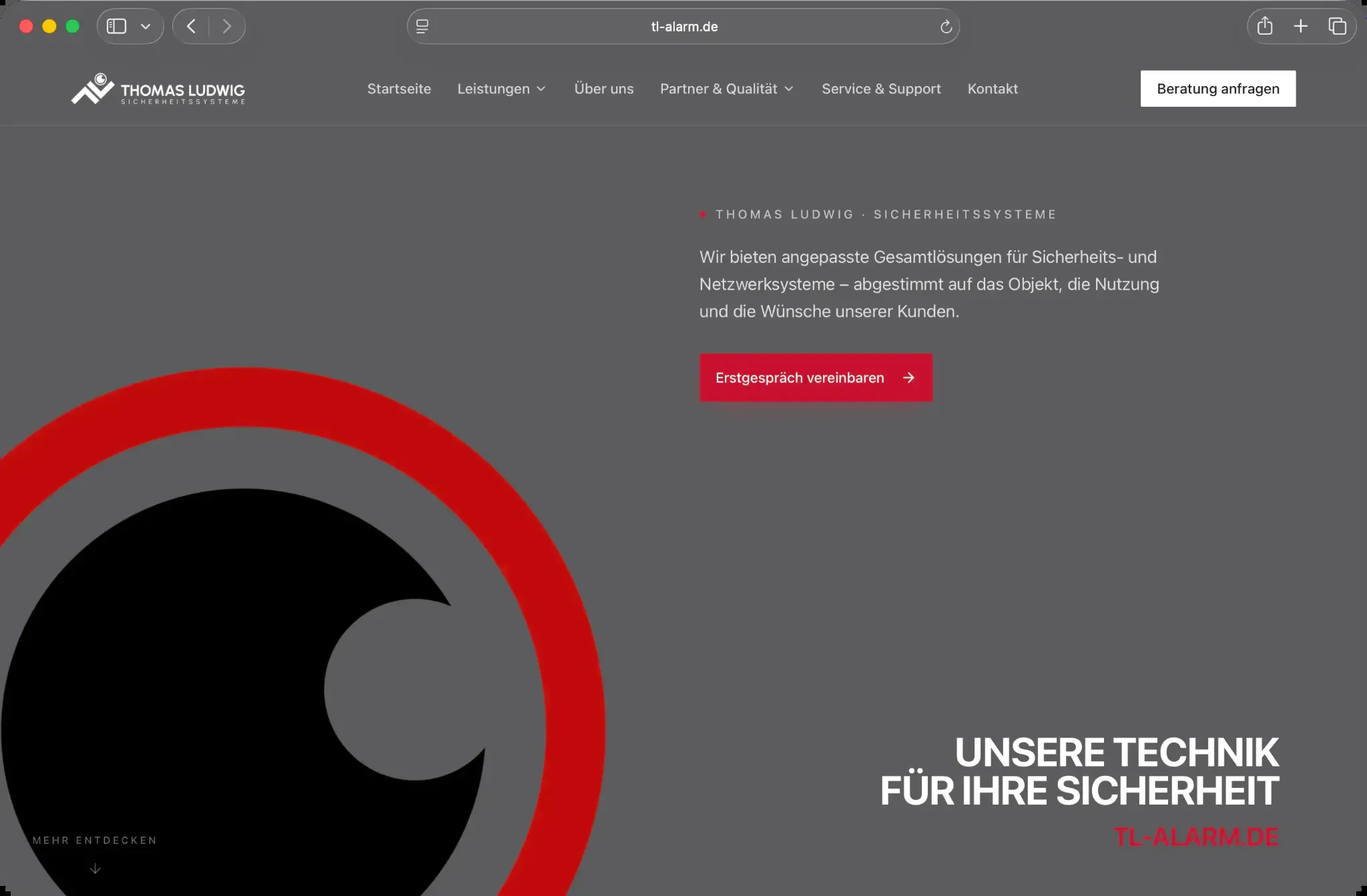 Desktop-Ansicht des Projekts Thomas Ludwig Sicherheitssysteme – Sicherheitstechnik · Alfter