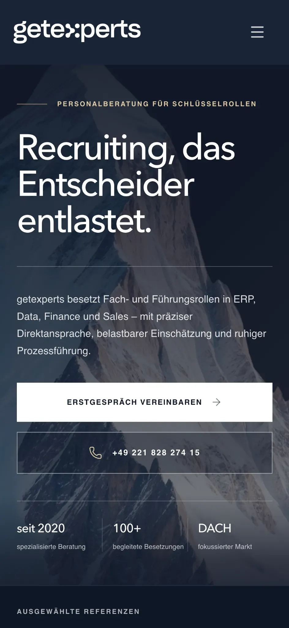 Mobile Ansicht des Projekts getexperts